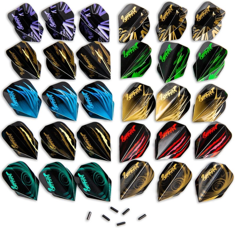 IgnatGames Dart Flights and Accessories â€“ 18/30 GlideXPro 130 Micron Flights in Various Shapes and 6 Flight Protectors - Image 1